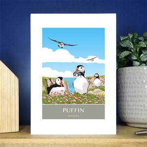 Macareux moine. Oiseaux sauvages. Carte de voeux. Cadeau A6, carte de voeux. Plus de 500 au choix.