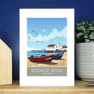 Bognor Regis-vissersboten. A6 Portret Wenskaart. Meer dan 500 om uit te kiezen.