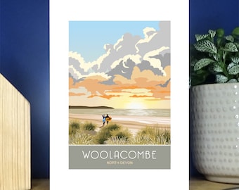 Woolacombe Beach Sunset, North Devon. Portrait A6 Greetings Card