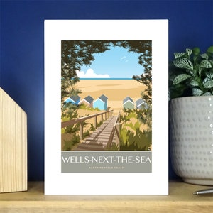 Wells next the Sea strandhutten, wenskaarten, North Norfolk. A6-wenskaart staand