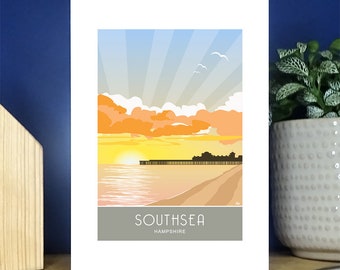 Southsea, Greetings Card, South Parade Pier sunset, Portsmouth. Portrait Greetings Card. Over 500 to choose from.