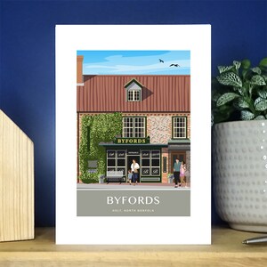 Byfords de Holt, Norfolk do Norte. Cartão de cumprimentos com retrato A6. Mais de 500 para escolher.