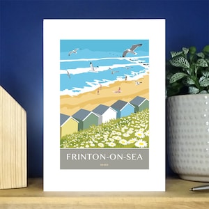 Frinton on Sea cabañas de playa, Tarjeta de felicitación. , Regalo A6, Tarjeta de felicitación. Más de 500 para elegir.