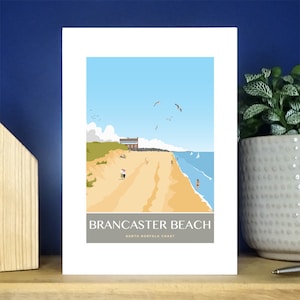 Tarjeta de felicitación con retrato de Brancaster Beach. Hay más de 500 para elegir.
