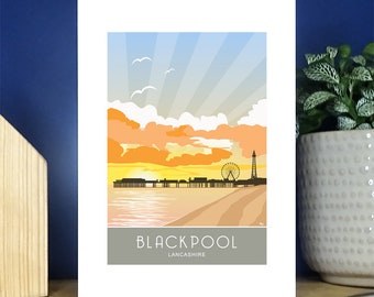 Blackpool Pier Sunset, Lancashire, Portrait Greetings Card. Over 500 to choose from.