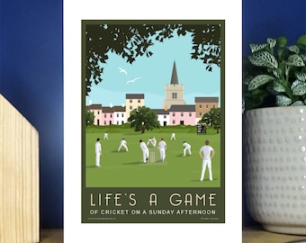 Cricket on the Green Village Cricket. Life&#39;s a Game, Gift, Greetings Card. Over 500 to choose from.