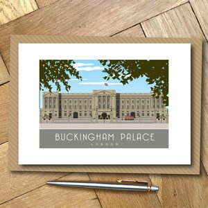 Carte de voeux de Buckingham Palace, Londres. Conception d'affiche de voyage A6 Paysage.