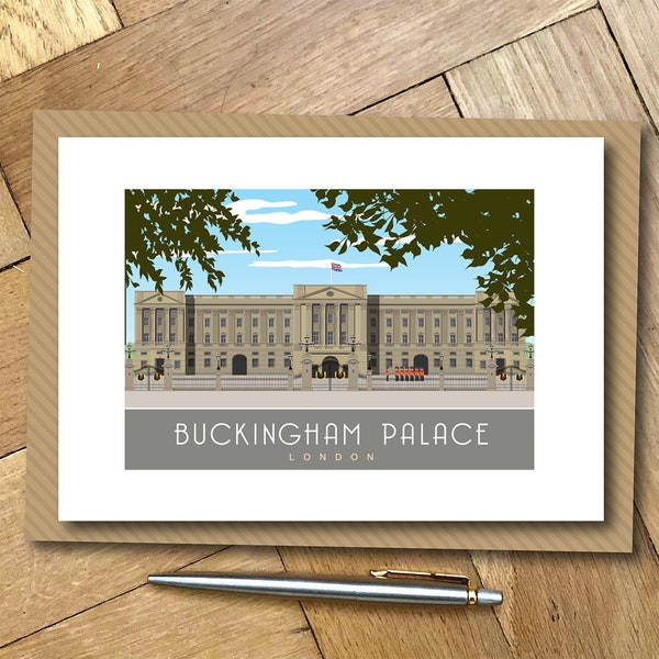 Buckingham Palace Greetings Card, London. Travel Poster Design A6 Landscape.