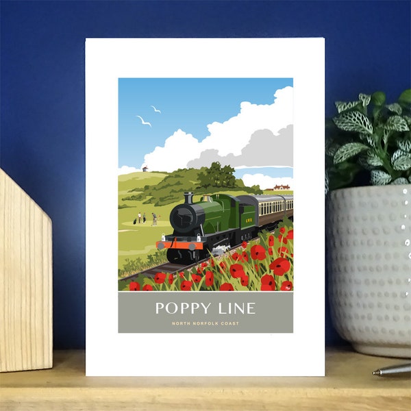 Sheringham Golf Course, North Norfolk Railway, Poppy Line. A6 Portrait Greetings Card. Over 500 to choose from.
