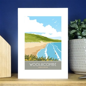 Playa de Woolacombe, North Devon. Tarjeta de felicitación tamaño A6.