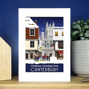 Canterbury Mercery Lane, Catedral Neve de Natal. 2 versões. Cartão de Natal. Descontos de quantidade. Retrato A6. Cartões de cumprimentos.