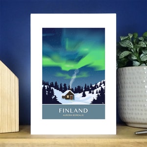 Finland. Northern Lights, Aurora Borealis. A6 portrait Greetings Card. Over 500 to choose from.
