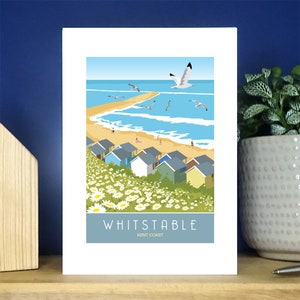 Whitstable Beach Huts, Tankerton Slopes, Kent. Biglietto di auguri verticale A6