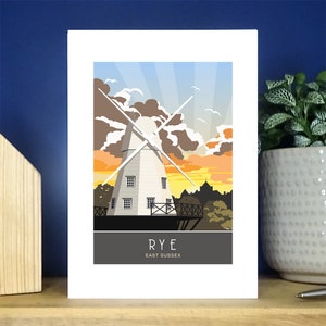 Moulin à vent de seigle, carte de voeux, coucher de soleil. Carte de voeux A6. Plus de 500 au choix.