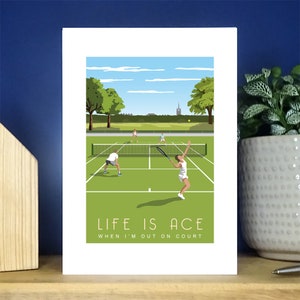 Tennis Mixed Doubles, Carte de vœux, La vie est un as. Grass Court, Cadeau A6, Carte de vœux. Plus de 500 à choisir.