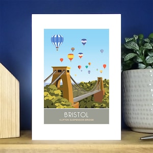 Clifton-hangbrug, wenskaart, Avon River. Ballonnen. Bristol.  A6-wenskaart portret. Meer dan 500 om uit te kiezen.