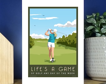 Female Golf. Sports Card, Portrait A6 Gift, Greetings Card. Over 500 to choose from.