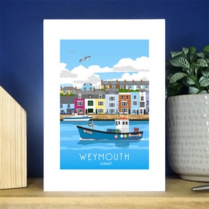 Weymouth Quayside, Waterfront, Dorset A6 portrait Greetings Card