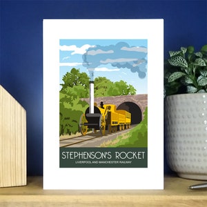 Cohete de Stephenson. Tarjeta de felicitación de retrato. Más de 500 para elegir.