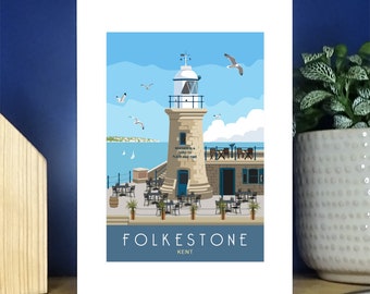 Folkestone Lighthouse, Kent. A6 Greetings Card. Over 500 to choose from.