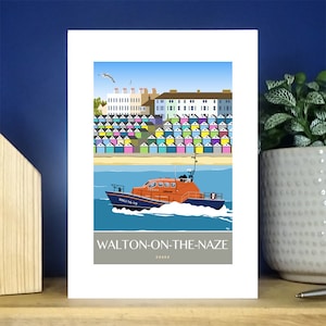 Barco salva-vidas Walton-on-the-Naze RNLI, Essex. Cartão de boas vindas. Mais de 500 para escolher.