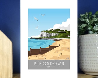 Kingsdown Beach, Deal, Kent. A6 Portrait Greetings Card. Over 500 to choose from.