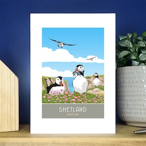 Shetland Puffins, Greetings Card, Shetland Islands, Scotland. A6 portrait Greetings Card. Over 500 to choose from.