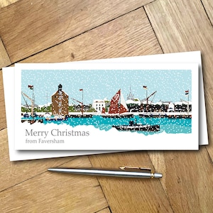 Faversham Quay Christmas Card, Kent. Greetings Card, DL