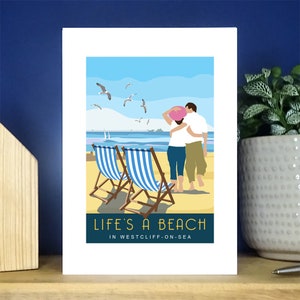 La vida es una brisa en Westcliff on Sea, Southend, Essex. Tarjeta de felicitación de retrato. Más de 500 para elegir.