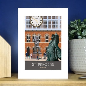 Estación de tren internacional de St. Pancras, Camden, Londres. Tarjeta de felicitación vertical A6. Más de 500 para elegir.