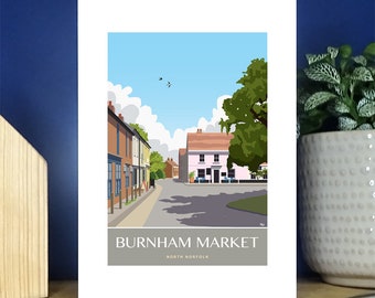 Burnham Market, Greetings Card, Looking North, North Norfolk Portrait Greetings Card. Over 500 to choose from.