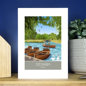 Dedham Rowing Boats, Essex. Portrait A6 Blank Greetings Card. Over 500 to choose from.