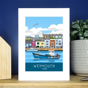 Porto de Weymouth, Cartão de Saudações, Frente, Beira-mar, Dorset A6 retrato Cartão de Saudações