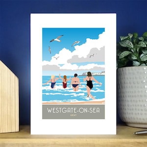 Westgate-on-Sea Lady Swimmers, Kent. A6 Portrait Greetings Card