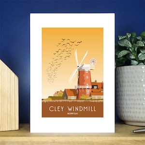Carte de voeux de moulin à vent de Cley. Plus de 500 au choix.