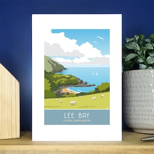 Lee Bay, Lee Abtei, Lynton, Nordküste von Devon. Hochformat A6 Grußkarte.