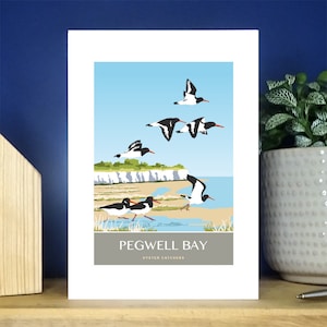 Pegwell Bay, Oystercatchers, Ramsgate. A6 Portrait Greetings Card