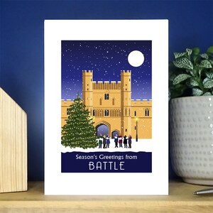 Battaglia di neve di Natale, Sussex. Biglietto natalizio. Sconti per quantità. Ritratto A6. Cartoline d'auguri.