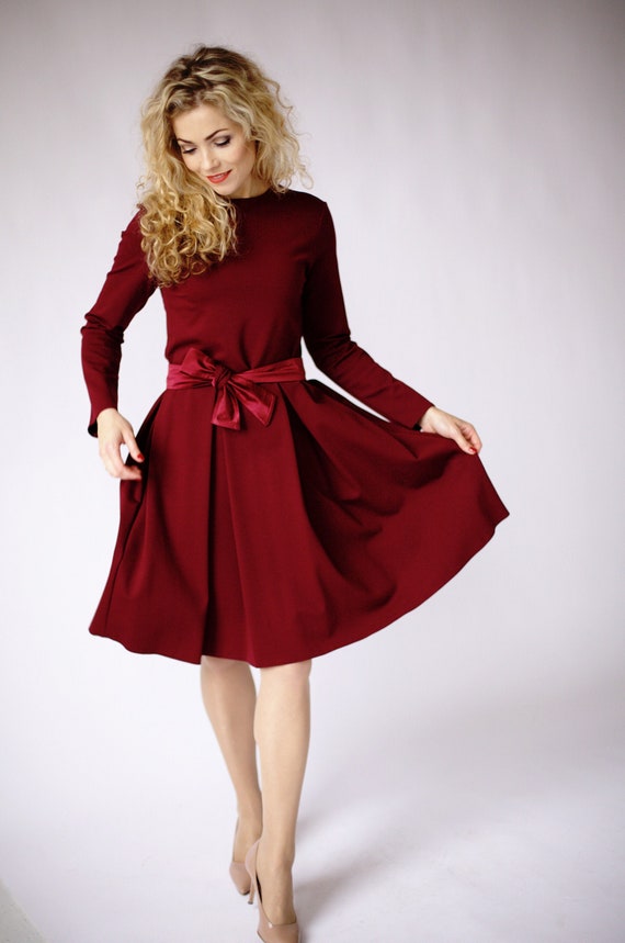 red fit and flare dress