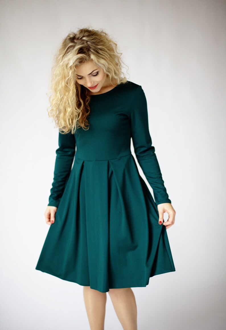 Green Winter Dress Long Sleeve Dresses for Women Fit and | Etsy