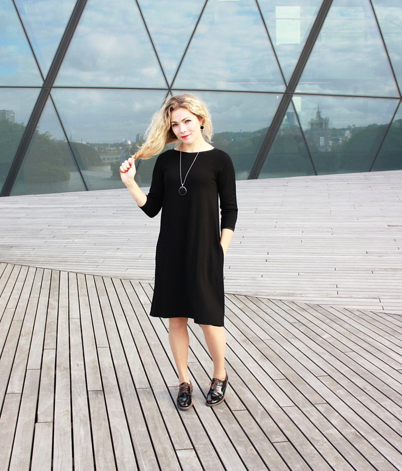 black midi dress with pockets