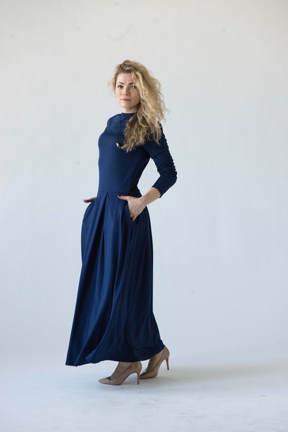 dark blue maxi dress