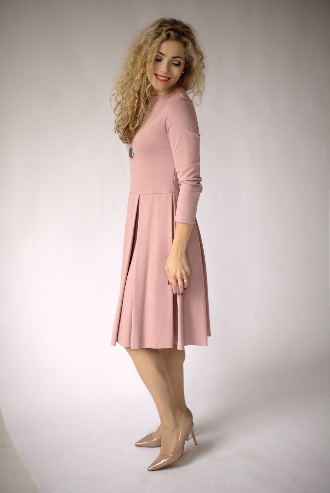 dusty rose long sleeve dress