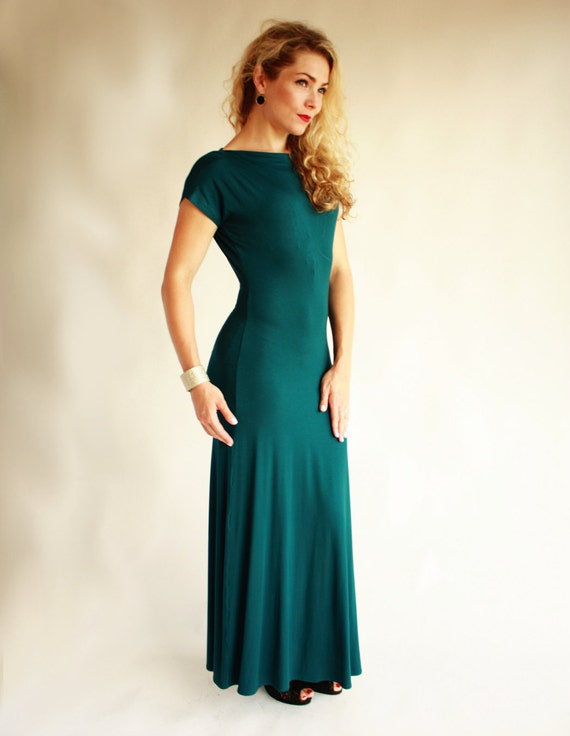 Sale Dark Green Bodycon Dress Close Fit Mermaid Dress Maxi Dress Short Sleeve Floor Length Dress Occasion Dress Prom Dress Forest Green