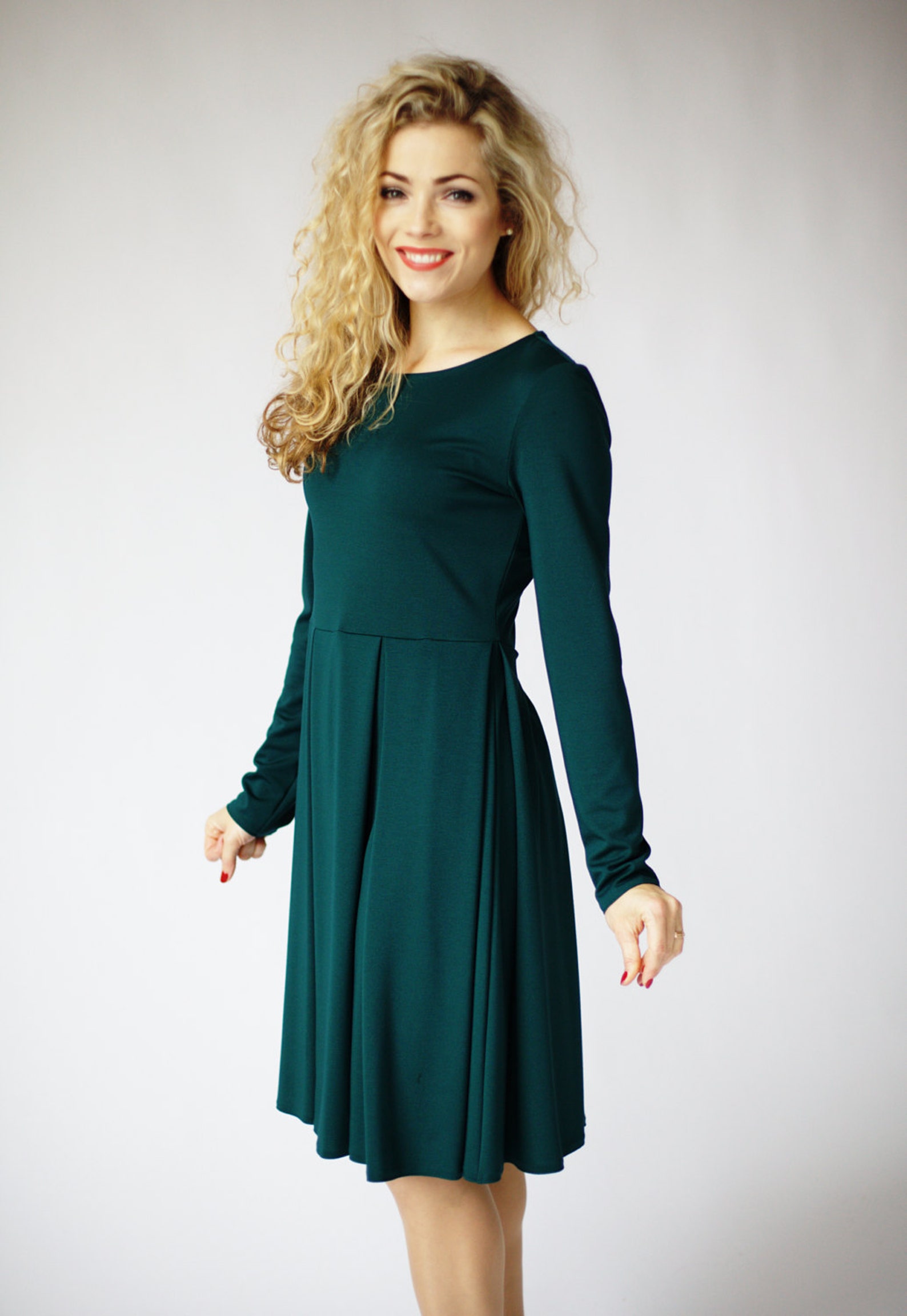 Green Winter Dress Long Sleeve Dresses for Women Fit and | Etsy