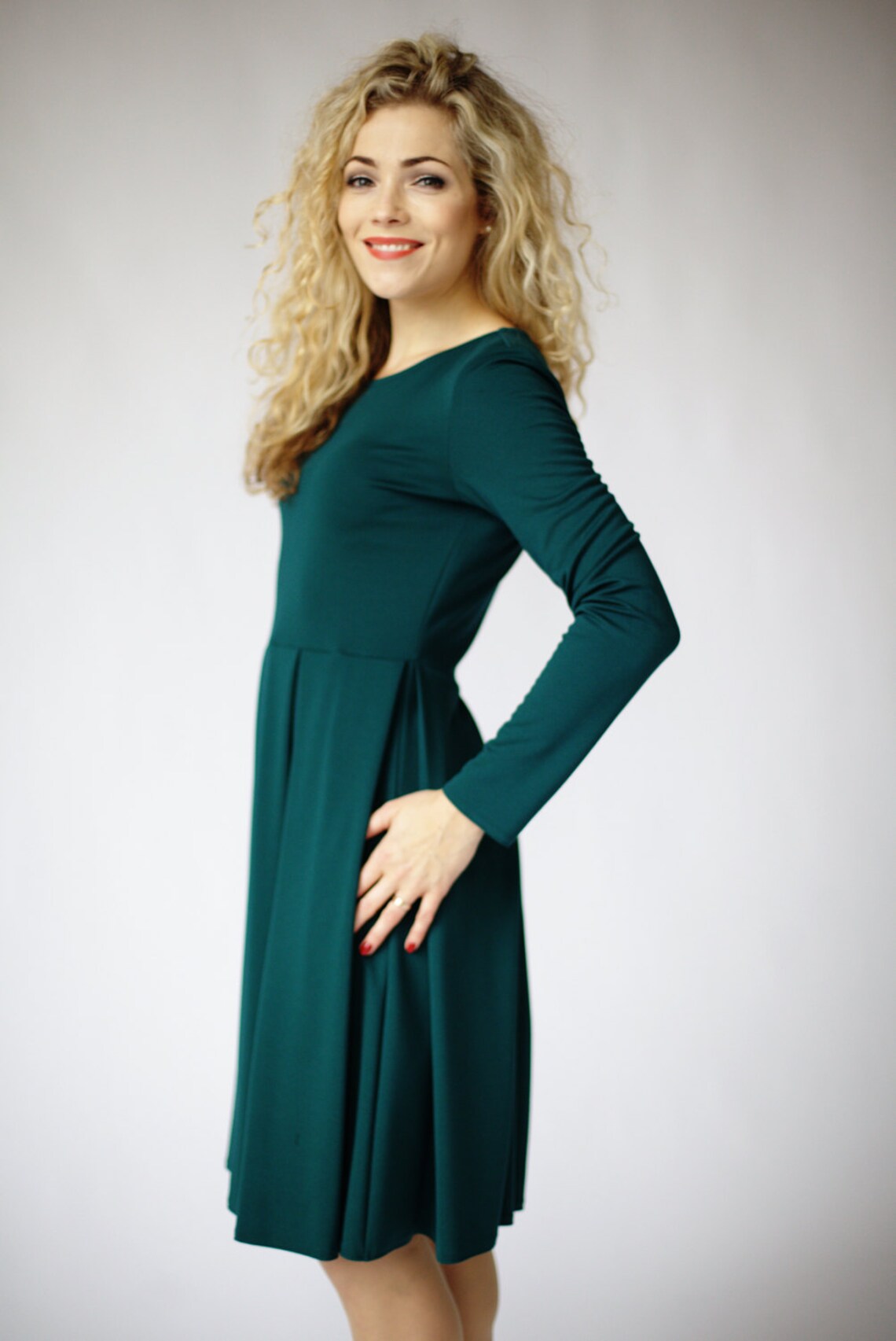 Green Winter Dress Long Sleeve Dresses for Women Fit and | Etsy