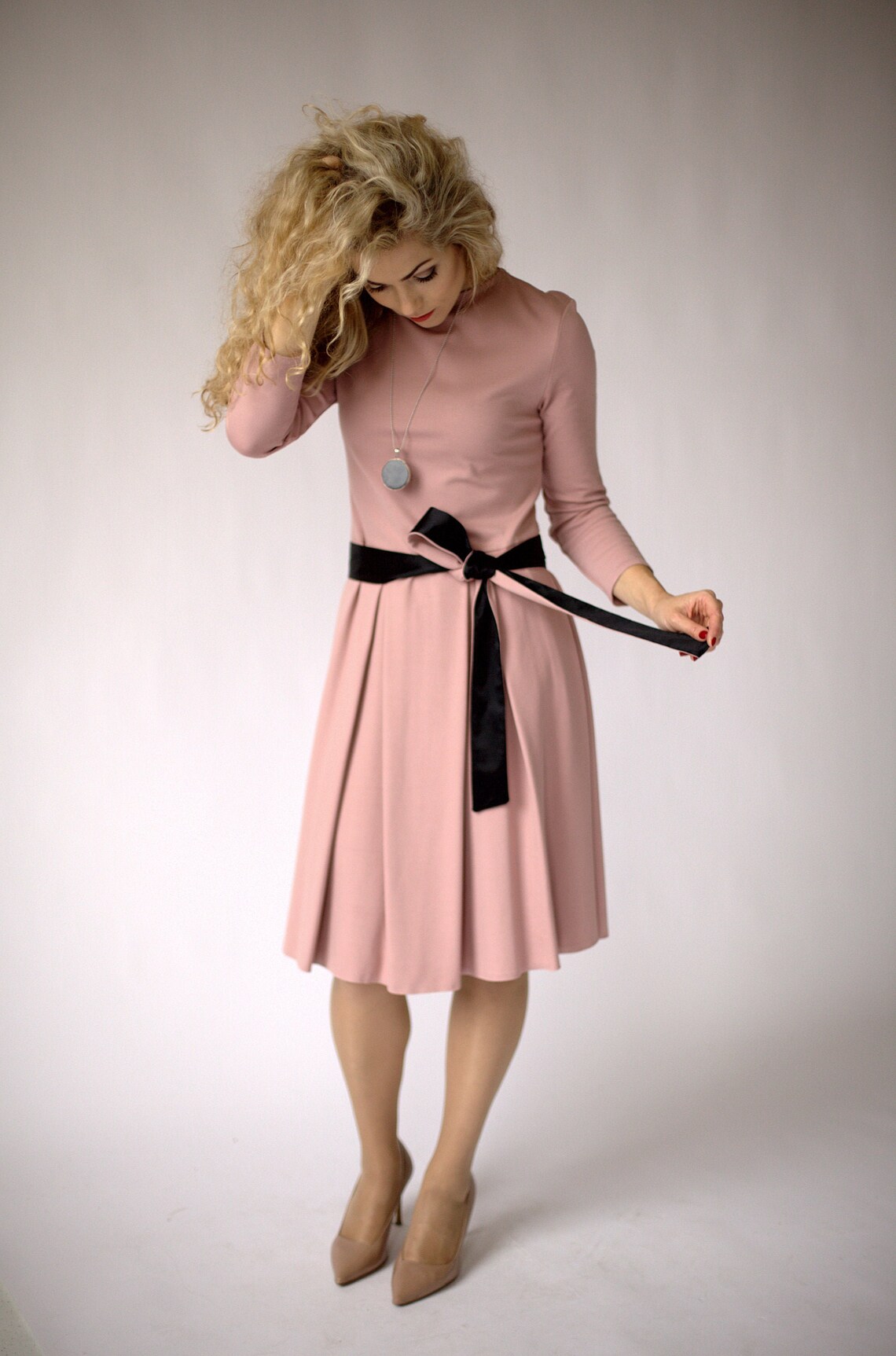 dusty rose long sleeve dress