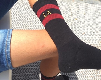 Men's Bespoke Embroidered Sports tube socks personalised as required. Custom Socks, Gym Socks, Crew Socks, x27 embroidery thread colours