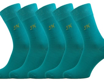 Five pair Men's Bespoke Monogram Dress socks. Embroidered to order. 27 sock colours available to select from. Personalised, Bespoke, Unique