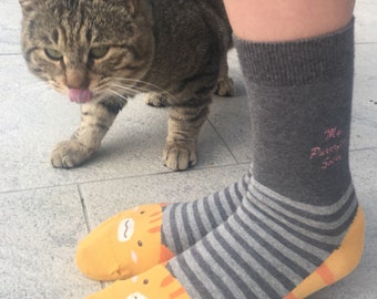 Ladies personalised via embroidery to order ‘Smitten Kitten’ Cat socks. Cat lover, Novelty socks, Gift for her, Kitten, Cute socks.